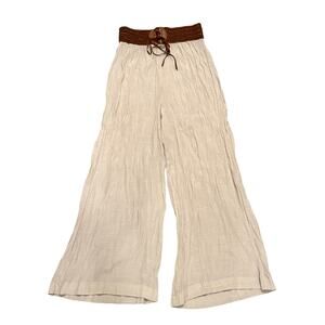 Poetry Renaissance Cream Textured Wide Leg Pants Boho Cottagecore Medium Peasant